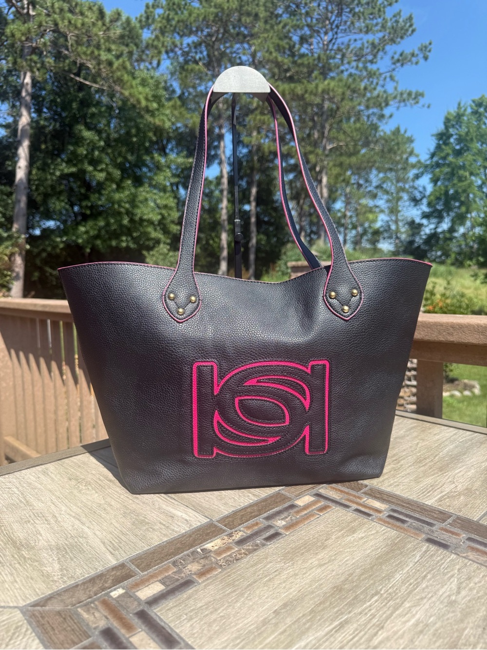 NWOT BeBe Black Tote Bag with Hot Pink Trim